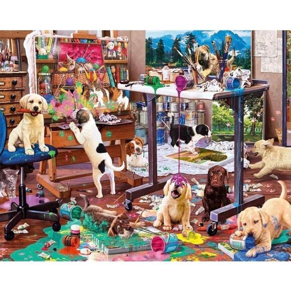 Buffalo Games Dog Days Steve Read Painting Puppies 750 pc Jigsaw Puzzle - Picture 2 of 11